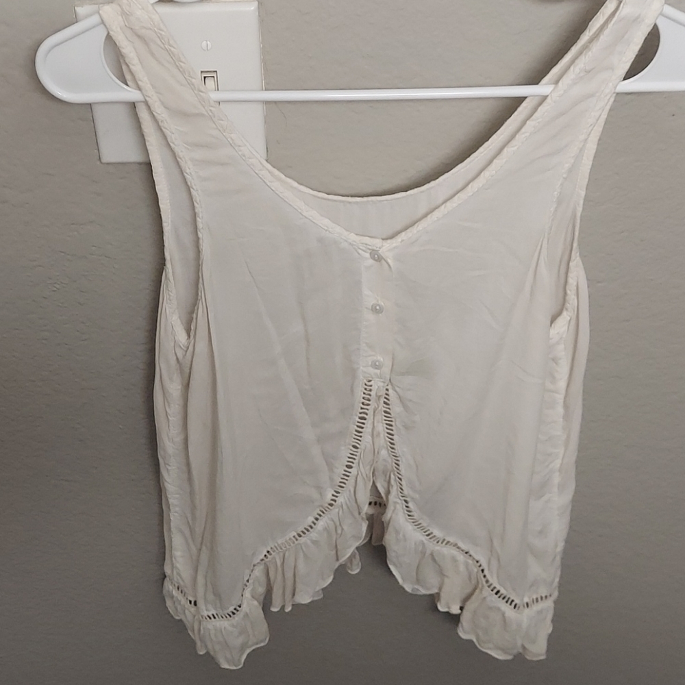 Pepe Jeans Cream Ruffle Trim Tank Top • Lightweight Summer Boho • Size M
